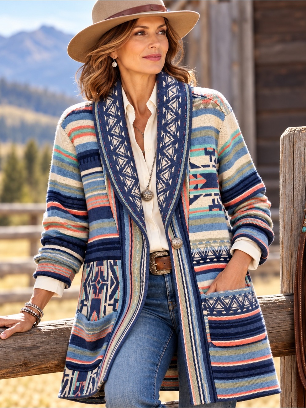 Coldwater Creek Southwestern Aztec Longline Cardigan NEW PM